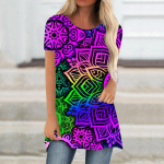 Vasariniai Boho Mandala ra&scaron;tai 3D spausdinimo mar&scaron;kinėliai Moteri&scaron;ki gatvės drabužiai trumpomis rankovėmis mar&scaron;kinėliai Didelės dydžio tunika Y2K vir&scaron;utiniai mar&scaron;kinėliai Moteri&scaron;ki drabužiai S