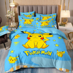 Pokemon 3D Pikaču užvalkalas antklodei Anime spausdinti patalynės komplektai vaikams berniukams mergaitėms suaugusiems Vaikų patalynės komplektas &Scaron;ventinė dovana EU Single(135*200cm)3pcs yellow