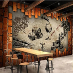 Tapetai 3D freska Nuotrauka Retro pramoninio stiliaus vyno saugykla Vyno rūsys Turtas Vyno kambarys Dekoratyvinis kavinės tapetas 200 cm(W) x 140 cm(H)
