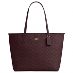Coach City 33 Auksinis Logotipas Signature Dengto Drobės Pirkinių Krep&scaron;ys Moteri&scaron;ki Pirkinių Krep&scaron;iai Juodųjų Serbentų CV976-IMYED Basic Set (Bag+Dust Bag)