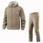Žiemos sportinio apdaro komplektas vyrams Retro Treniruočių Storas Fleece Striukė + Kelnės Dviejų dalių Komplektas Laisvalaikio Slidinėjimo Bėgimo Sportinis Kostiumas XL chaki