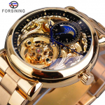 &bdquo;Forsining&ldquo; automatinis mechaninis verslo laikrodis vyri&scaron;kas laikrodis &bdquo;Golden Moon Phase&ldquo; plieno dirželis rie&scaron;iniai laikrodžiai Populiariausias prekės ženklas mėlyna