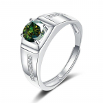 Bague Ringen 18K balto aukso spalvos apvalus 1.0CT moissanite žiedai vyrams Vestuvių ceremonijos žiedas Akinantys vyri&scaron;ki aksesuarai Papuo&scaron;alai Resizable tamsiai žalia spalva