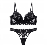 Seksualus prancūzi&scaron;kų nėrinių siuvinėjimas liemenėlės apatinio trikotažo komplektas moteri&scaron;kas apatinio trikotažo komplektas Push Up plonas Bralette Deep V liemenėlės ir kelnaičių rinkinys XL juoda