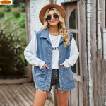 ZIMOXUAN laisvalaikio moteri&scaron;ka džinsinė liemenė laisva rankovių striukė