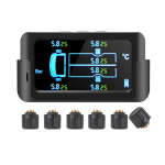 Auto Truck TPMS Automobilių belaidė padangų slėgio stebėjimo sistema su 6 i&scaron;oriniais jutikliais, keičiama baterija LCD ekranu 2Wheel 8.5Bar LightTruck juoda