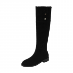 Krazing Pot 2024 Cow Suede Autumn Winter Shoes Round Toe Size 40 Low Heels Slip on Western Boots Rivets Women Thigh High Boots