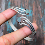 Akvamarino brangakmenis, tvirtas 925 prabos sidabras, rankų darbo papuo&scaron;alas, apyrankė, reguliuojama jai Adjustable žalsvai mėlyna