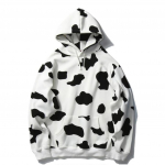 DRE Moterų karvė margintas megztinis ilgomis rankovėmis su gobtuvu Miela palaidinė XXL balta