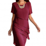 Moteri&scaron;ka madinga &scaron;ifono suknelė su apvaliu kaklu trumpomis rankovėmis vienspalvė klostuota suknelė Eleganti&scaron;ka vakarėliui Midi 3XL