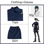 Anime Jujutsu Kaisen Cosplay Kostiumas Maki Zenin Perukai Vir&scaron;us Sijonas Zenin Maki Akiniai Helovino &Scaron;ventė Moteri&scaron;ka Uniforma L-(Full set+wig)