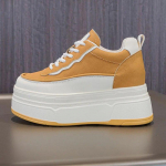 Fujin 9 cm Nauji natūralios odos, laisvalaikio stambūs sportbačiai su plei&scaron;tu, platforma, plei&scaron;tiniai, patogūs, madingi moteri&scaron;ki batai, vulkanizuojami mi&scaron;ri spalva 36 geltona