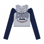 Y2k mar&scaron;kinėliai Streetwear Vintažiniai korėjieti&scaron;ko stiliaus apkarpyti vir&scaron;utiniai moteri&scaron;ki mar&scaron;kinėliai Seksualūs retro raidėmis marginti mar&scaron;kinėliai, esteti&scaron;ki drabužiai S tamsiai mėlyna spalva
