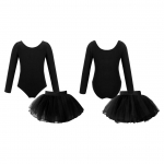 Vaikų mergaičių triko ilgomis rankovėmis apvaliu kaklu su elastiniu juosmeniu Tutu sluoksniuotas sijonas baleto &scaron;okiui 5-6 Years juoda