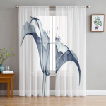 Mėlynos gėlės abstrakčios permatomos užuolaidos gyvenamojo kambario dekoravimui &scaron;ifono tiulio galio virtuvės lango užuolaidos 135W x 114H(cm)