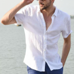Vyri&scaron;ki vasariniai vienspalviai trumpomis rankovėmis atvartas Trendy Cardigan laisvalaikio ploni mar&scaron;kinėliai 3XL balta