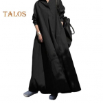 Pavasario rudens moteri&scaron;ka suknelė Vintažinė etninio stiliaus laisva A formos apvadu, apverčiama apykakle, kulk&scaron;nies ilgio ilgomis rankovėmis moteri&scaron;ka maxi suknelė M juoda