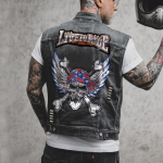 2293 * Laisvalaikio Punk Motociklininko Berankovis Vienspalvis Atverčiamas Apykaklės Džinsinis Liemenė Vyri&scaron;ka Berankovė Džinsinė Striukė 2XL juoda