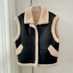 Žiemos Mada Vintažinė Odinė Avikailio Vilnos Liemenė Moterims Naujo Dizaino &Scaron;ilta Retro Trumpa Liemenė Moteri&scaron;ka Esteti&scaron;ka Kasdienė Gatvės Stiliaus Striukė one size fits all juoda