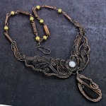 Black Tourmaline, Moonstone Gemstone Copper Wire Wrap Jewelry Necklace 18 c7j22