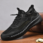 Fashion Men's casual mesh shoes Large size breathable trade sneakers shoes Handmade cowhide leather splice mesh net shoes C1165 38 pilka spalva