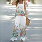 QICED Moteri&scaron;kas spausdintas laisvalaikio dviejų dalių kostiumo liemenė su elastiniu juosmeniu kelnės Moteri&scaron;kas kostiumas L