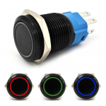 Włącznik On/Off, Przycisk zatrzaskowy LED 18mm RGB 3 w 1 czarny + gniazdo Off-Road