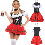 Moteri&scaron;kos tradicinės Bavarijos alaus &scaron;ventės suknelės ir galvos apdangalai Cosplay kostiumai S raudona