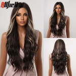 Ilgi blondinai ombre sintetiniai perukai kirpčiukai Natural Wave Daily Cosplay perukas plaukai juodaodžių moterų vakarėliui Lolita perukas kar&scaron;čiui atsparus pluo&scaron;tas Wig-LC069-1