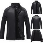 Mada Vyri&scaron;ka Žieminė Laisvalaikio Ki&scaron;eninė Užtrauktuku &Scaron;iluminė Odinė Striukė Vir&scaron;utinis Drabužis XL juoda