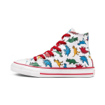 &bdquo;Converse Chuck Taylor All Star Canvas&ldquo; dinozaurų ra&scaron;to universalūs, patvarūs, auk&scaron;takulniai vaiki&scaron;ki drobiniai bateliai, vaiki&scaron;ki sportbačiai, balti ir raudoni A00928C 33