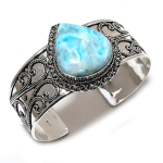 Reguliuojama Respublikos Larimaro brangakmenio 925 sterlingų sidabrinė rankogalių apyrankė