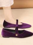Eleganti&scaron;ki aksominiai balerinos bateliai moterims, prabangūs veliūriniai Mary Jane tipo bateliai, moteri&scaron;ki smailianosiai bateliai su sagties dirželiu, violetinės ir žalios spalvos. 39 violetinė