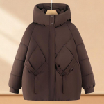 Dideli dydžiai 4XL-8XL Vidutinio amžiaus moterų žieminiai paltai su gobtuvu, eleganti&scaron;ki, stori, &scaron;ilti, dideli parkai, moteri&scaron;kos striukės 6XL ruda