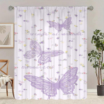 2 vnt. - Violetinis drugelis - Spausdintos užuolaidos - 100 % poliesteris miegamojo užuolaidoms ir svetainės dekoravimui. 100*130 Grommet Top 1pcs
