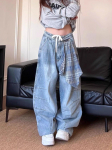 Plius dydžio moteri&scaron;kos &bdquo;Baggy Y2k&ldquo; džinsinės kelnės, &bdquo;Harajuku Oversized Denim&ldquo; kelnės, japoni&scaron;ko 2000-ųjų stiliaus, vintažinės, laisvos džinsinės kelnės XXXXL mėlyna