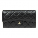 CHANEL 23P Klasikinė dygsniuota ilgo stiliaus tekstūruotos odos piniginė su metaliniu kortelių laikikliu moterims Juoda One Size-Basic Set (Bag+Dust Bag) juoda