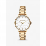 Michael Kors Pyper auksinės spalvos reljefinio logotipo laikrodis MK4666 auksas