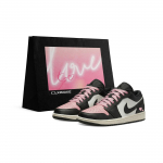 Jordan Air Jordan 1 Atsparūs trinčiai žemi krep&scaron;inio bateliai Moteri&scaron;ki Juodi Balti Rožiniai 553560-081(Team577-S-BOX) 36.5
