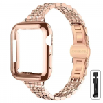 TPU dėklas + plonas dirželis Apple Watch Ultra 3 2 1 49mm, iWatch 11/10/9/8/7/6/5/4/3/2/1/SE 46mm 45 44 42 41 40 38mm laikrodžiams 44mm (series 4 5 6) rožinio aukso spalvos