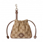 Gucci delninė su austo dryželio detalėmis, &scaron;velnaus aukso spalvos metalo detalėmis, GG drobės monetinė, nano moteri&scaron;kos delninės, smėlio, tamsiai rudos spalvos 837667-FAEUY-9795 Gift Set(Basic Set+Box+Shopping Bag)