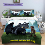 Kaip priauginti drakoną Hipo ir Bezdantį Antklodės užvalkalas ir pagalvių užvalkaliukai, HTTYD gerbėjų patalynė, Ideali dovana.chl 140x200cm