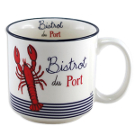 Les Tr&eacute;sors De Lily [A2464] - Mug timbale porcelaine 'Bistrot du Port' rouge bleu blanc (homard) - 86x84 mm (30 cl) raudona
