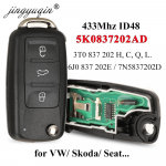 jingyuqin 3Button Remote Flip Car key 434MHz ID48 Chip for VW Volkswagen Golf Passat Tiguan Polo Jetta Beetle Skoda Fabia Seat LEON 5K0837202AD 433Mhz For VW
