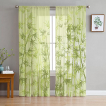 Bambuko Retro Shabby Plant Permatomos užuolaidos svetainei Virtuvės langui Vaikams Miegamojo dekoras Tiulis Voile Kabantys Užuolaidos 1 PCS W150XH250cm