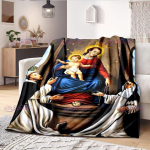 Religinės &Scaron;vč. Mergelės Motinos Marijos vilnos &scaron;iltos mink&scaron;tos antklodės neai&scaron;kios lovos antklodė ku&scaron;etei, lovai, sofai itin &scaron;ilta ir jauki 150x200cm