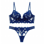 Prancūzi&scaron;kų nėrinių gėlių siuvinėjimo liemenėlių rinkinys Sexy Deep V Push Up Bras Moteri&scaron;ki itin ploni apatiniai su dirželiais, kvėpuojantis apatinis trikotažas M