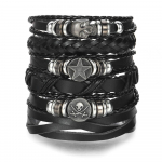 Kaukolės piratų odinė apyrankė su žvaigždžių ra&scaron;tu austi metalo roko papuo&scaron;alai vakarėliui juoda