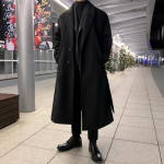 Korean Trend Vyrų laisvas laisvalaikio vieneilis paltas Rudens žiemos mados Visiems tinka ilgomis rankovėmis vilnonis ilgas paltas