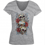 Sugar Skulls and Roses Day Of The Dead Juniors V kaklo unisex mar&scaron;kinėliai S